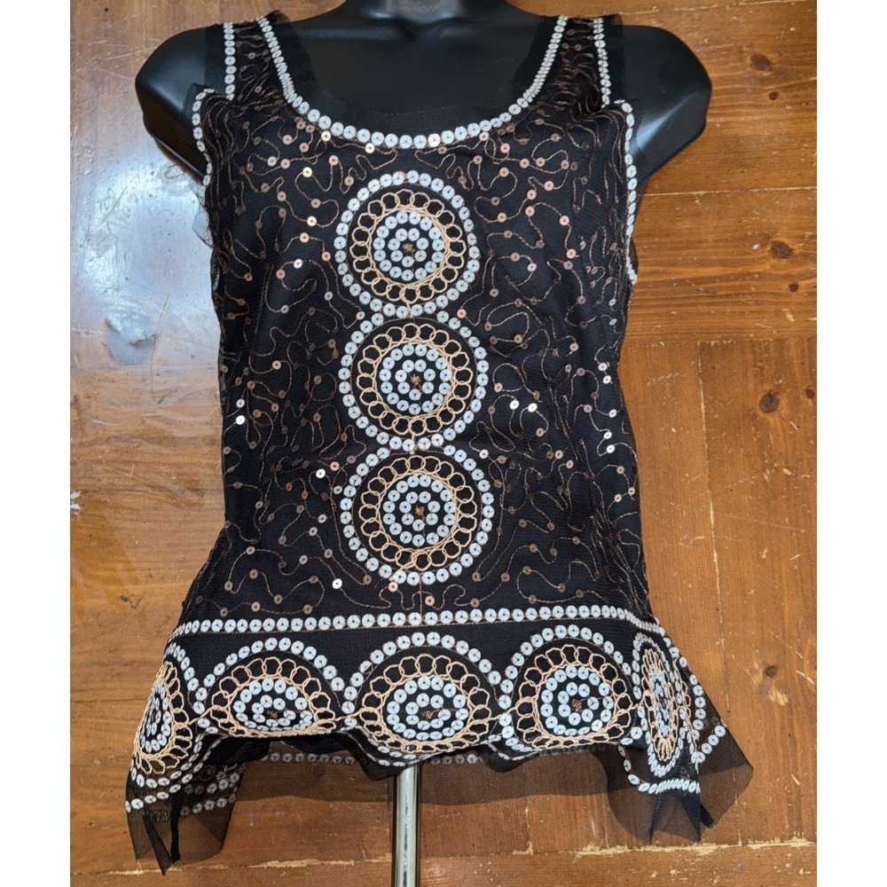 Maxx Studio Specialty Products Black Embroidered Sequined Sleeveless Top Medium